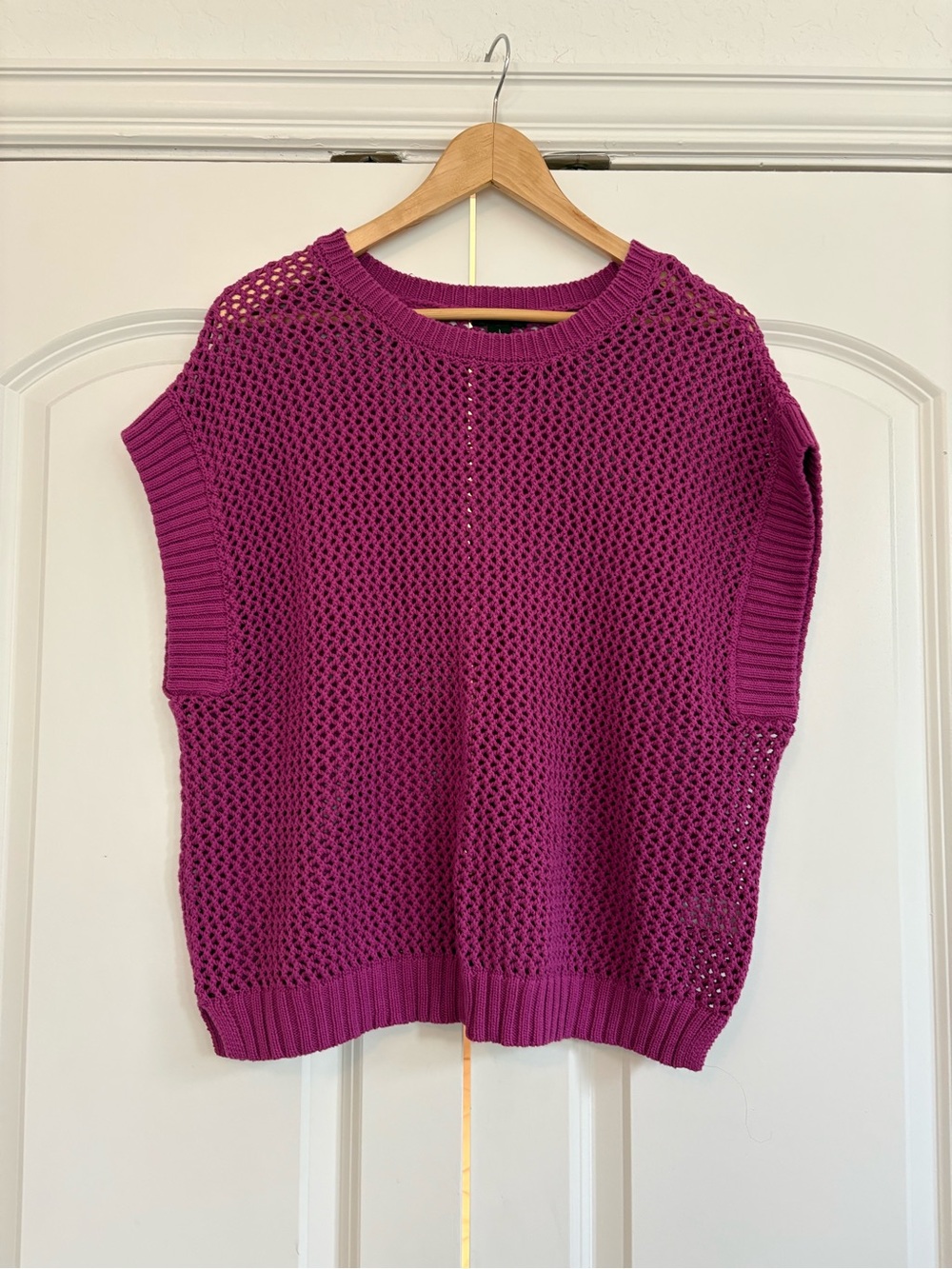 Halogen Open-Knit Sleeveless Sweater Vest in Magenta